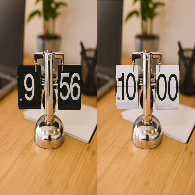 크레바스 넘어가는 시계 클래식 플립시계 탁상용시계 개업 집들이 선물시계, 블랙