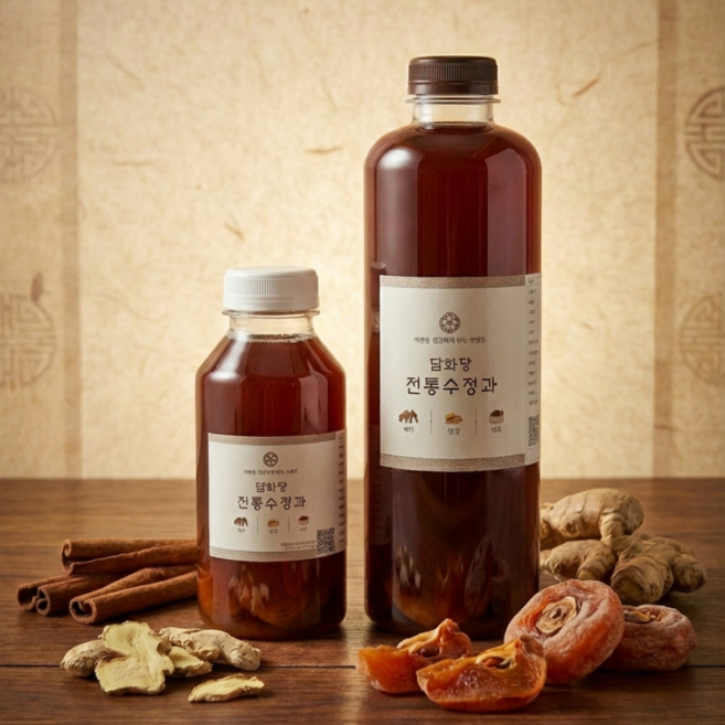 담화당 저당 무색소 무방부제 천연 계피 생강 감말랭이 수제 전통 수정과, 1개, 900ml