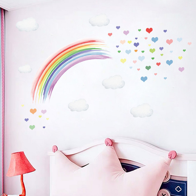 인테리어 벽지 스티커 북유럽 방 꾸미기, 레인보우 무지개