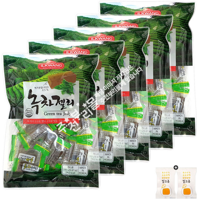 일광 녹차젤리(280g) 5봉(+밀크츄 2개포함), 1세트, 1.4kg
