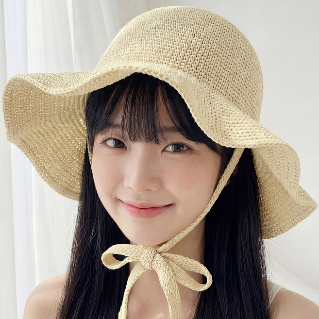 라뷰드 여성 리본끈 와이어 보닛햇 여자 여름 넓은챙 밀집 모자 라탄 스타일 보넷 벙거지 썬캡 사이즈 조절 스트랩 버킷햇