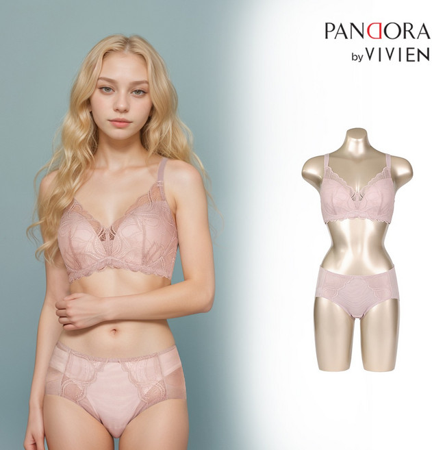 판도라by비비안 노와이어 볼륨업 레이스 풀컵 브라 팬티 세트 BR1+TP1