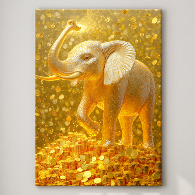 [인메이블] 풍수 동물 그림 10종 캔버스액자 금전운 건강 재물 빛나는황금말, 05.재물가득코끼리, 06호 [40.9x27.3cm]