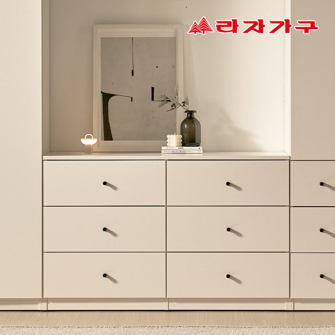 라자가구 더모어 빅수납 다용도 옷정리 와이드 서랍장 1200, 크림화이트