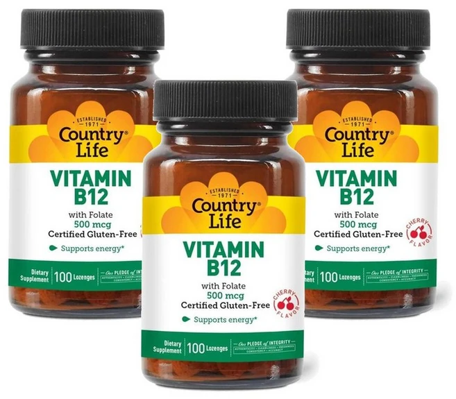 컨트리라이프 비타민 B12 500mcg 엽산 함유, 100정, 3개 - 쿠팡