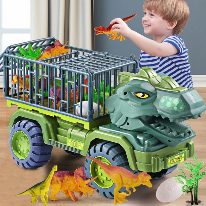 폴라도레 KC인증 공룡 장난감 세트 크레인 덤프 트럭 운송차 티라노 중장비 자동차, 멀티컬러, 1개