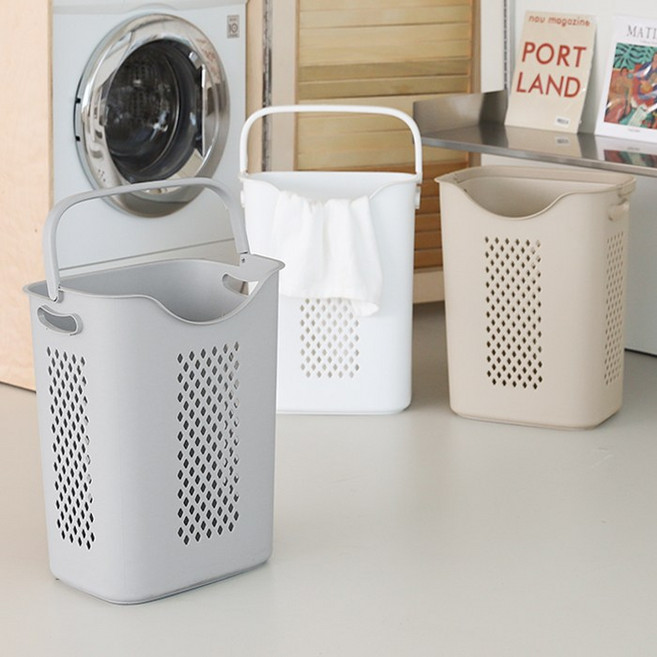 네이쳐리빙 대용량 VER 손잡이가 편리한 빨래바구니, 아이보리