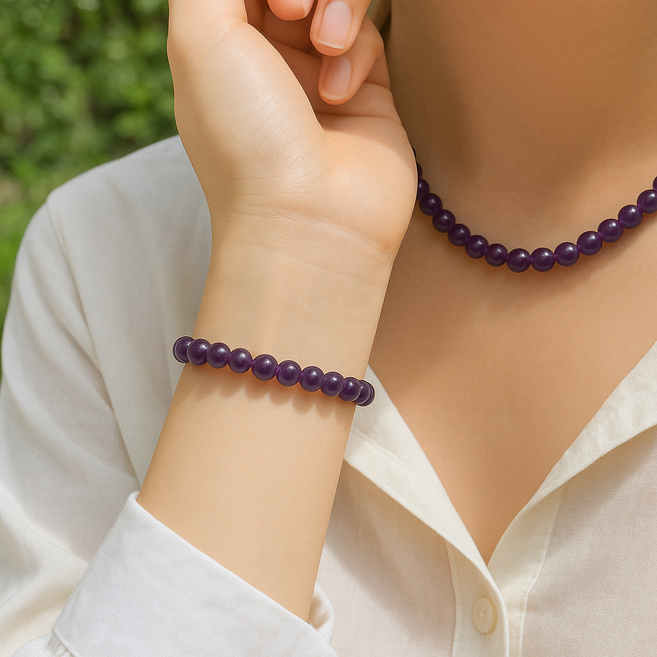 가자보 자수정 목걸이 팔찌 세트 A등급 천연자수정