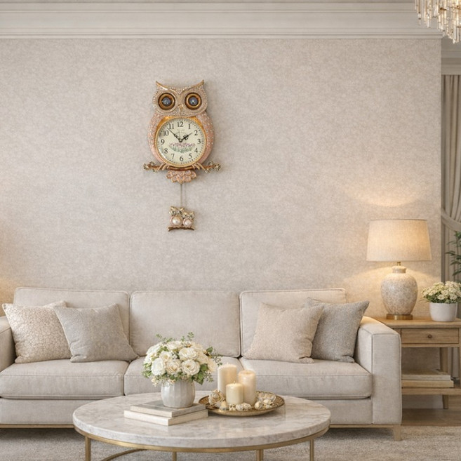 데일리데코 크리마 부엉이 추 벽시계, 골드