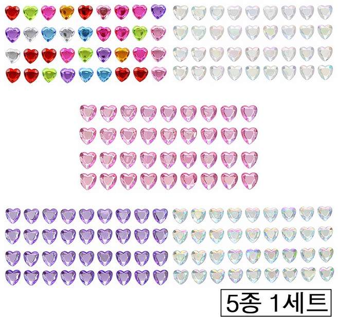 위캔바이 폰꾸 다꾸 다이아 보석 하트 스티커 5종, 1세트, 혼합색상