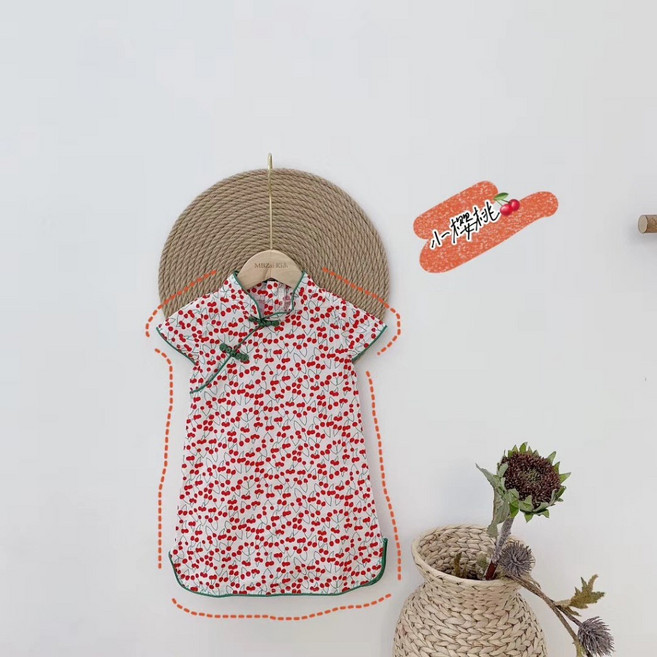 Y.M. Kids 碎花連身裙 兒童改良式旗袍 短袖連身裙