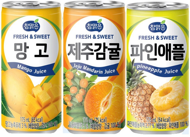 참맑은망고(30캔) + 참맑은제주감귤(30캔) + 참맑은파인애플(30캔), 90개, 175ml