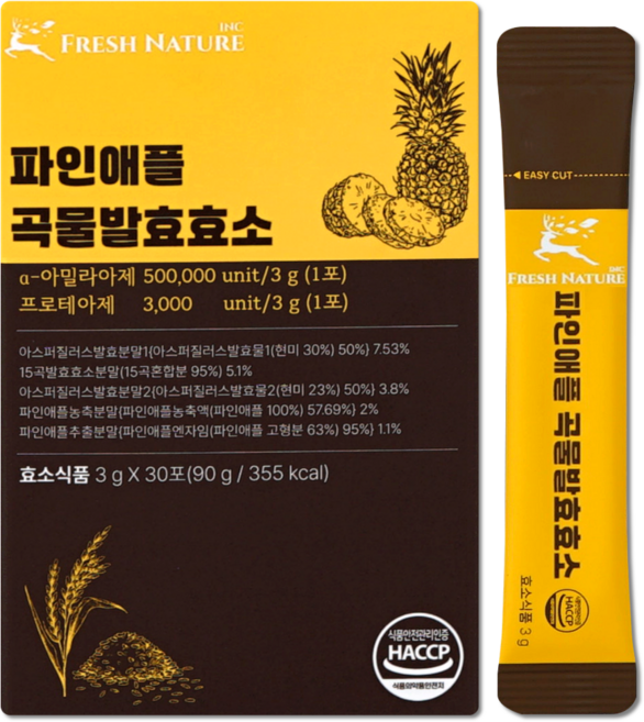 프레시네이처 파인애플효소 곡물발효 30포 소화효소, 1세트, 90g