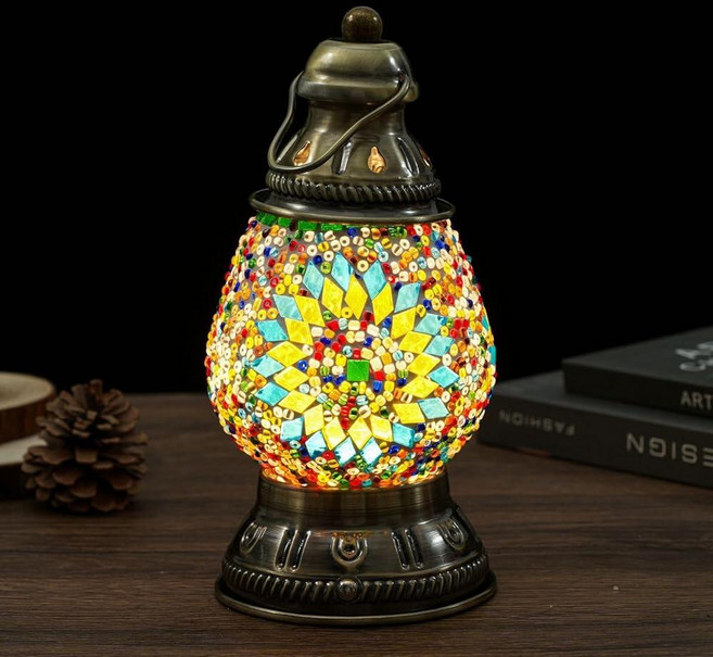 JAITAIK 터키식 모자이크 테이블 램프 핸드메이드 모로코 캠핑 조명 충전식 1800mAh 배터리 USB 터치 스위치 홈 데코용 3가지 밝기 레벨 126368, Large-23