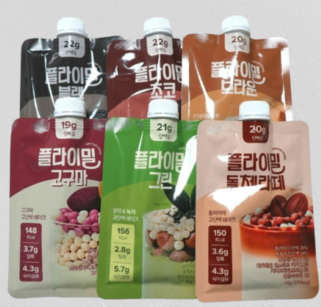 플라이밀 단백질쉐이크 파우치형 고단백 6가지맛 6팩 12팩 18팩, 2세트, 45g