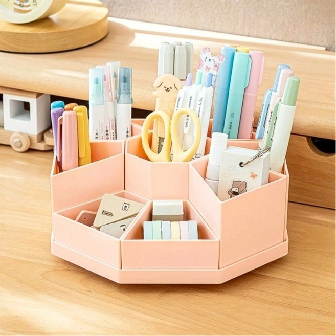 [국내브랜드] 라비베레 대용량 회전 연필꽂이 정리함, 1세트, 스피나이저 핑크