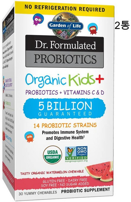 가든오브라이프 씹어먹는 유산균 프로바이오틱스 50억 + 비타민D 츄어블 30정 2통 수박맛, 2개