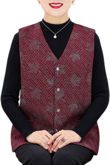 Makone 여성 프린트 빈티지 할머니 김장조끼 데일리 베이스 빅사이즈