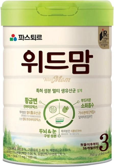 파스퇴르 무항생제 위드맘 3단계 1캔, 1개, 750g