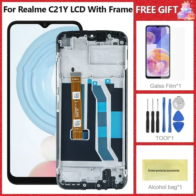프레임 포함 LCD 디스플레이 터치 스크린 교체품 OPPO Realme C21Y RMX3261 6.5 AAA + OEM, 04 Frame