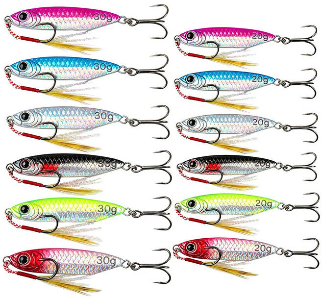 7위 - HOMEFISH 메탈지그 20g30g 12pcs세트 6색상+보관케이스 갈치 풀치 삼치 고등어 농어낚시, 1세