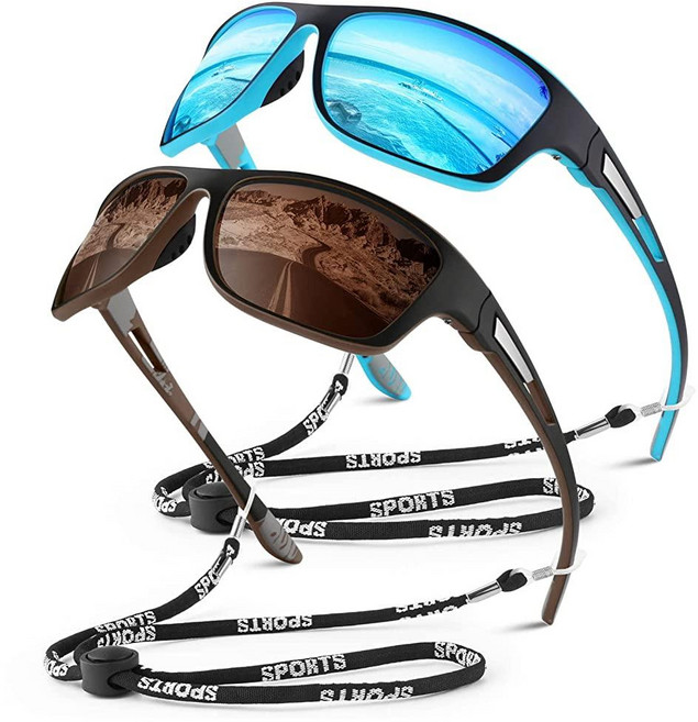 WEAROYO 편광 스포츠 선글라스 남성용 여성용 낚시 운전 직사각형 고글 UV400 보호 C 블랙 레드 프레임/앰버 스칼렛 미러 렌즈+블랙 블루 프레임/아이스 블루 미러