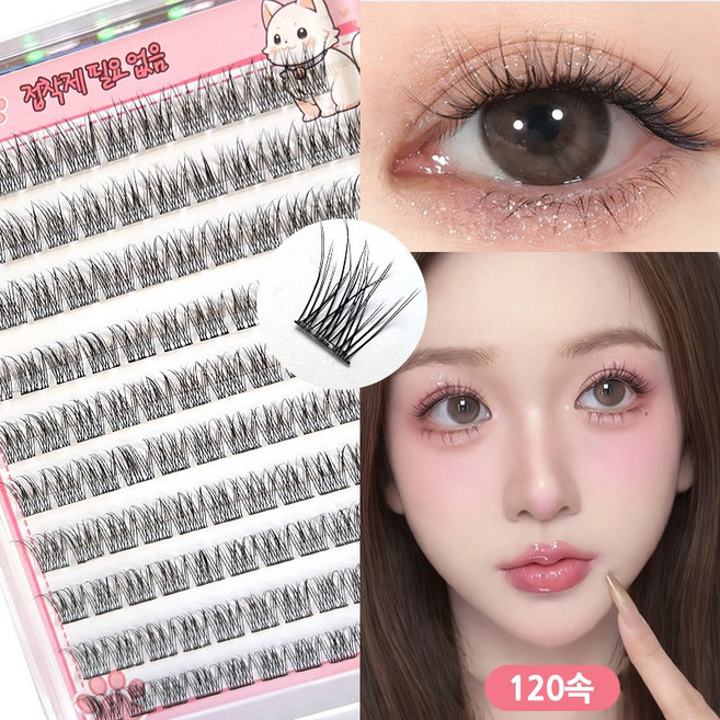 ROYAI ONE 자연스러운 노글루 속눈썹 대용량 120속 풀없이 붙이는 인조 가닥 속눈썹 9-11mm, 2개, 블랙