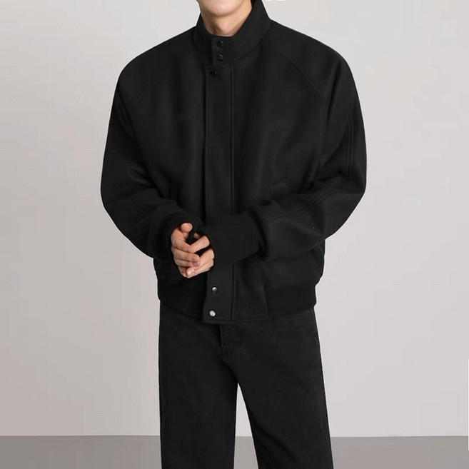 Gshop 立領毛呢夾克 男秋冬季寬鬆復古外套
