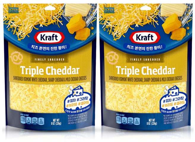 크래프트 트리플 체다 슈레드 치즈 종이박스포장, 2개, 226g