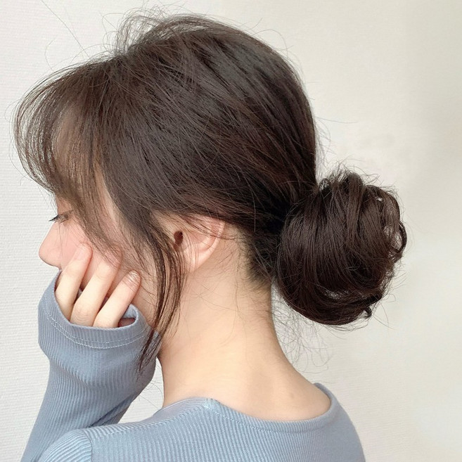 수지나 풍성한 인모 올림머리 똥머리 가발 헤어 밴드, 스트레이트형, 1개, 네츄럴블랙