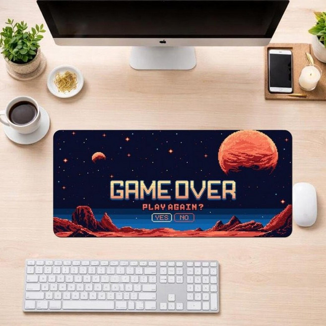 Game Over Retro 게이밍 마우스 패드 미끄럼 방지 고무 베이스 부드러운 컨트롤 표면 사무실 및 게임용 확장 매트 Generic 265524
