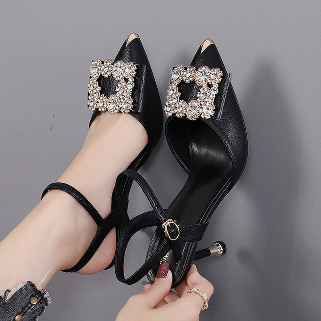 여성샌들 큐빅 예쁜 오피스 스틸레토 스트랩 하이힐 구두 발편한 단화