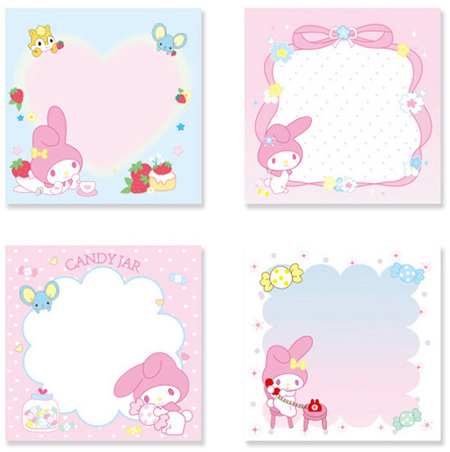 산리오 캐릭터 떡메모지 시나모롤 마이멜로디 포차코 디자인 메모패드, 4개, 50매