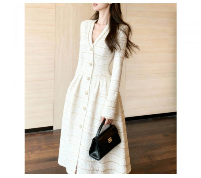 우아한 트위드 롱원피스 예복 드레스 하객원피스 상견례 예복 정장 데이트룩