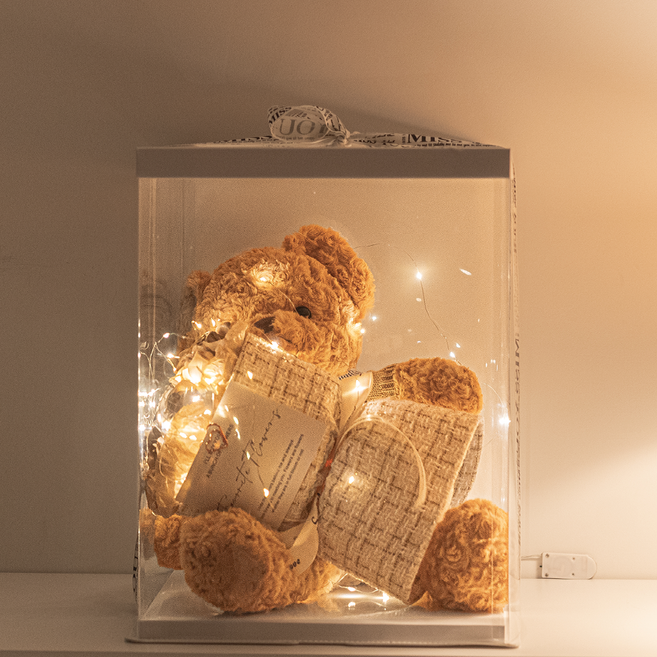 "이벤트용" LED 장미꽃 푹신한 곰돌이 향기나는 비누꽃다발 (2size), 중형, 1개, 중형