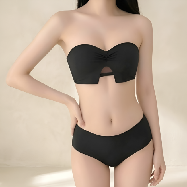 바디프리즘 오프숄더 끈 탈부착 볼륨 뽕 브라 팬티 속옷 세트