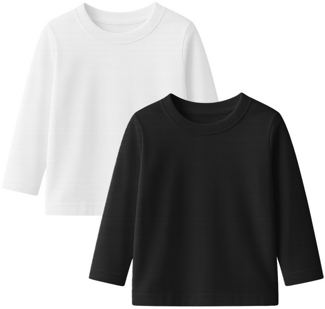 꼬므떼 아동 국내생산 20수 베이직 긴팔 라운드넥 티셔츠 2매입