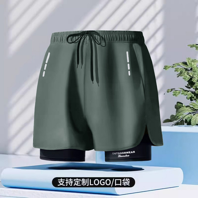 男款雙層速幹泳褲 寬鬆印花成人泳褲沙灘褲