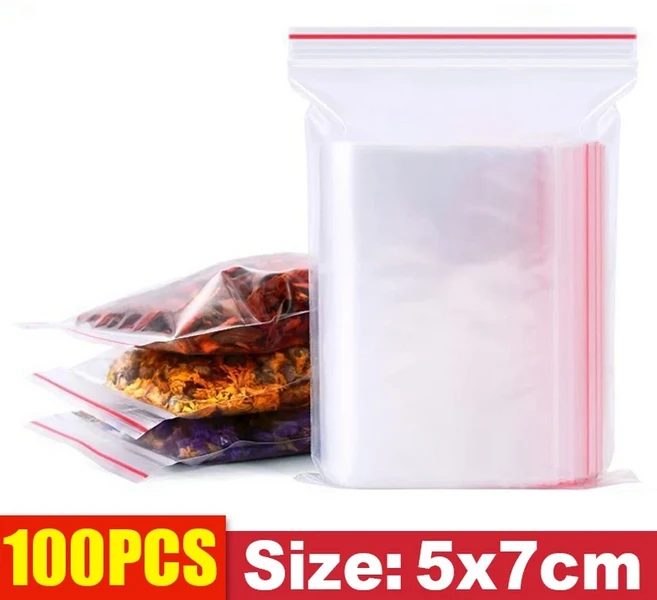두꺼운 지퍼 밀폐 가방 투명 플라스틱 보관 가방 작은 보석 식품 포장용 재사용 가능한 지퍼 밀폐 파우, 01 200 PCS, 10 B-5x7cm