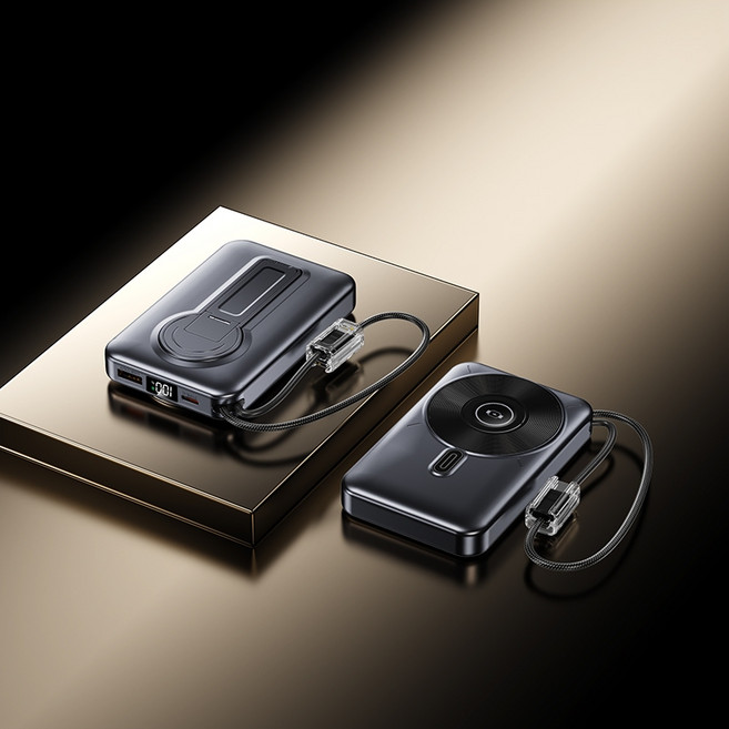 25000mAh 磁吸快充行動電源 22.5W快充 自帶充電線 數字顯示, 槍灰色-25000mAh（全能磁吸）, 槍灰色, 動能電源