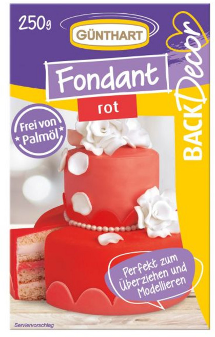 Günthart 귄트하트 백데코르 250g 블루 폰던트 100 비건 팜 오일 무첨가 찢어짐 방지 케이크 커버용 모델링용 적합 1개 묶음 1 x, 250 g (1er Pack), RED
