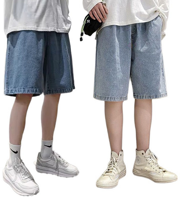 비플로 5부 버뮤다팬츠 데님 와이드바지