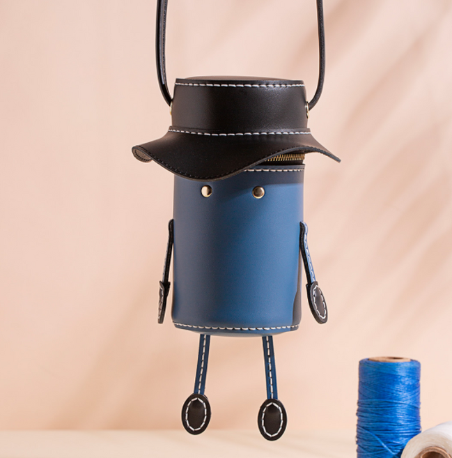 NICKKIM 닉킴 DIY 가방 만들기 미니백 크로스백 캐릭터 미니 가죽공예 가방 만들기 diy키트 바느질 취미생활, 모자diy 블루, 1개