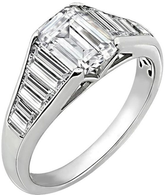 다이아몬블리스 테이퍼드 바게트 & 에메랄드 컷 링 925 스털링 실버 싱글 프롱 세트 반지 밴드 | 4.00캐럿 큐빅 지르코니아 CZ 시뮬레이션 다이아몬드