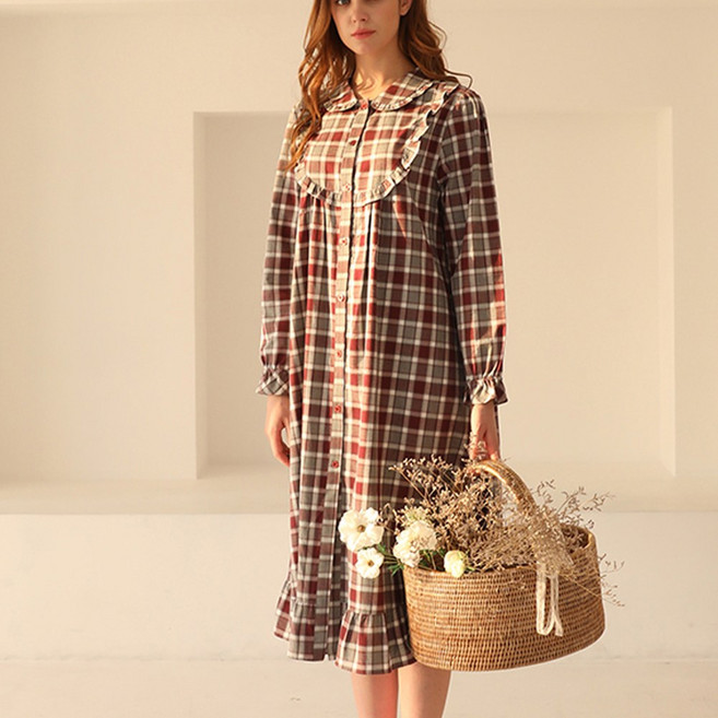 인티마레 첼시 기모 선염 체크 여자 원피스