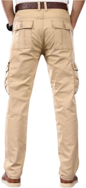 男士耐磨工作褲 - 寬鬆直筒多口袋休閒長褲