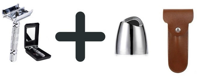 BAILI 百利 旋開式雙面刮鬍刀, 銀-旋開式刮鬍刀+底座+皮套, 1個