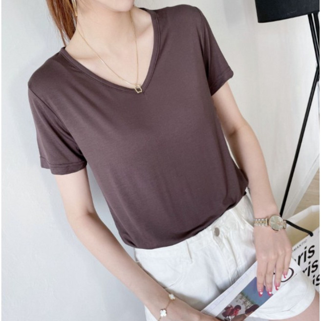 [엔젤D] 여성 차르 쿨링 레이온 브이넥 반팔 티셔츠