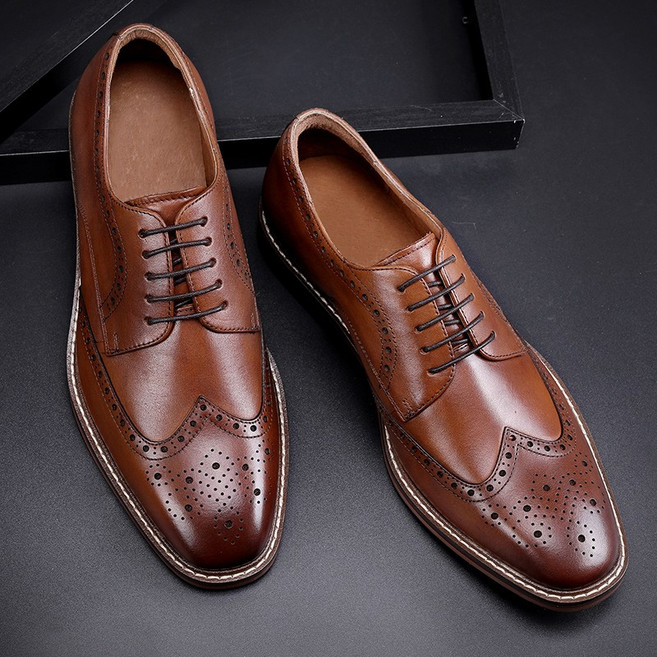 남성용 클래식 브로그 옥스퍼드 비즈니스용 레이스업 포멀 드레스 슈즈
