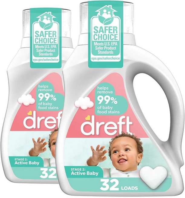 Dreft 액상세제 1.36L 2팩 액티브 베이비 Dreft Active Baby Liquid Laundry Detergent Helps Remove 99% - 쿠팡
